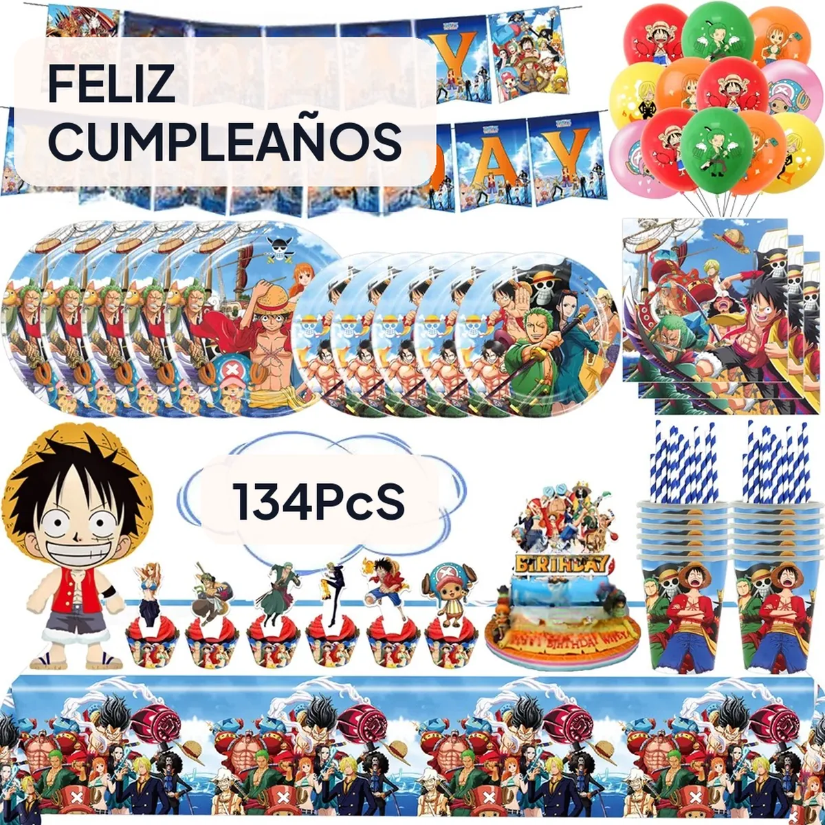 Globos de One Piece: kit de decoración para fiesta de cumpleaños – set de 134 piezas