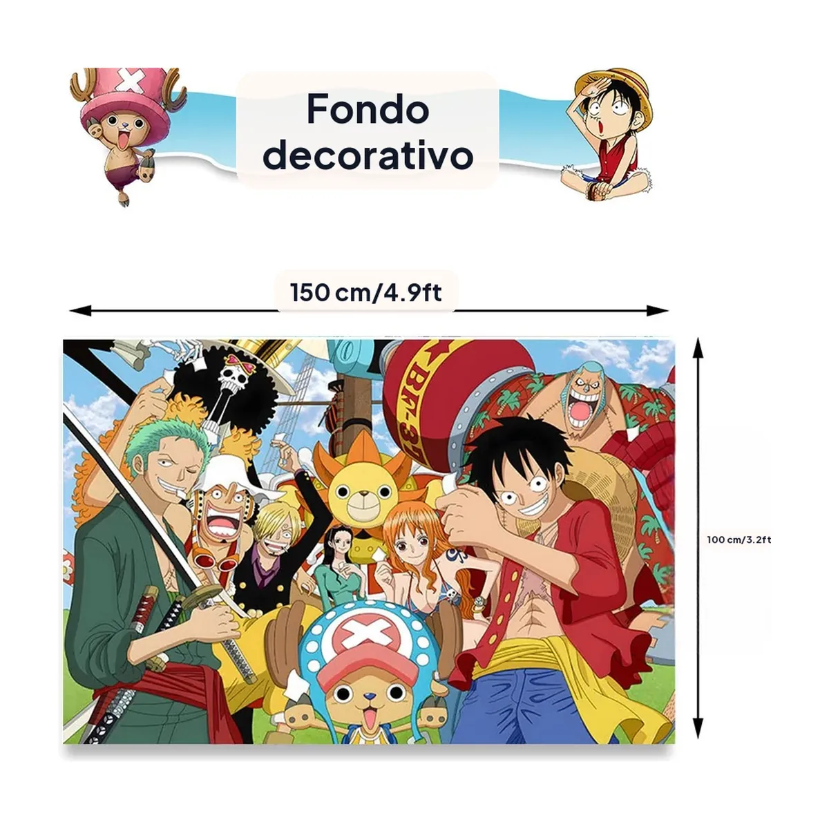 Globos de One Piece y vajilla de fiesta: platos, vasos y banner – vue 4