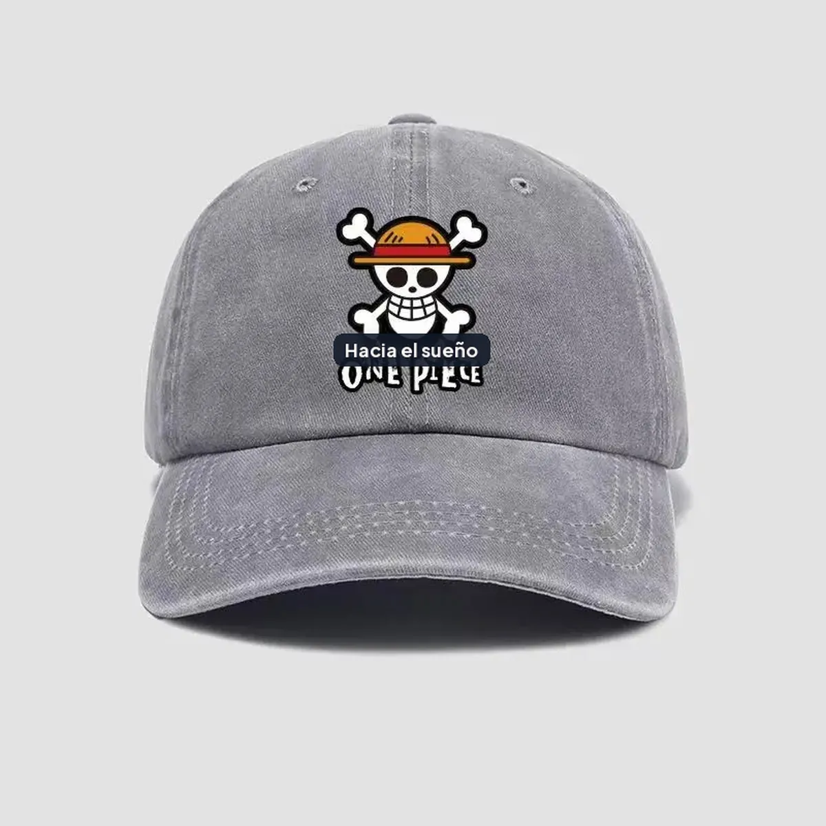Gorra de béisbol de algodón suave con estampado de One Piece – gris