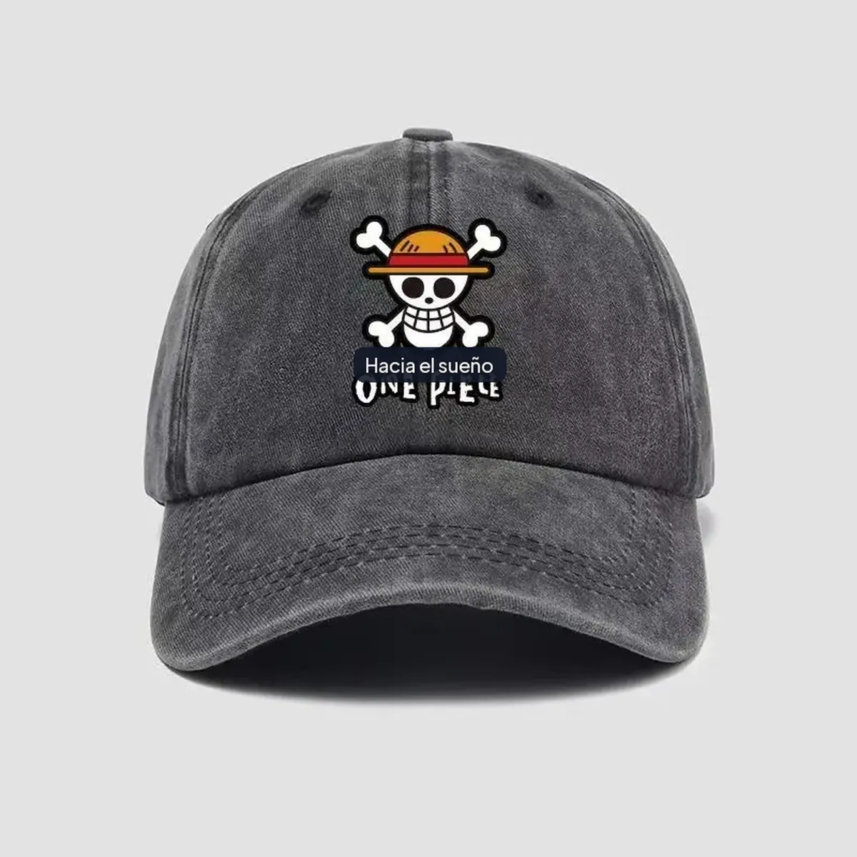 Gorra de béisbol de algodón suave con estampado de One Piece – negro