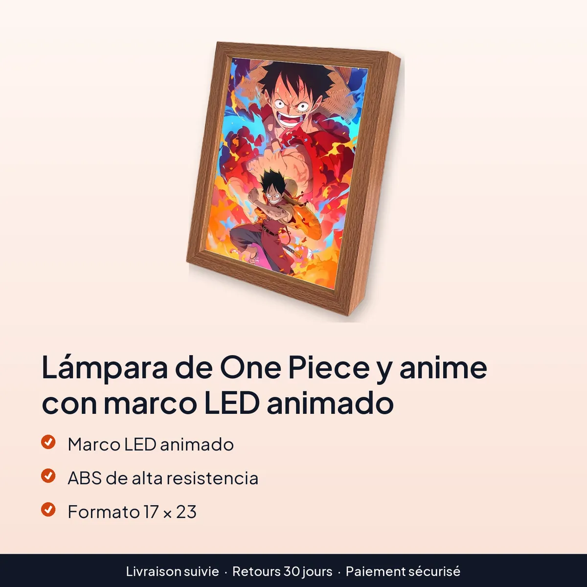 Lámpara de One Piece y anime con marco LED animado : marco led animado, abs de alta resistencia, formato 17 × 23
