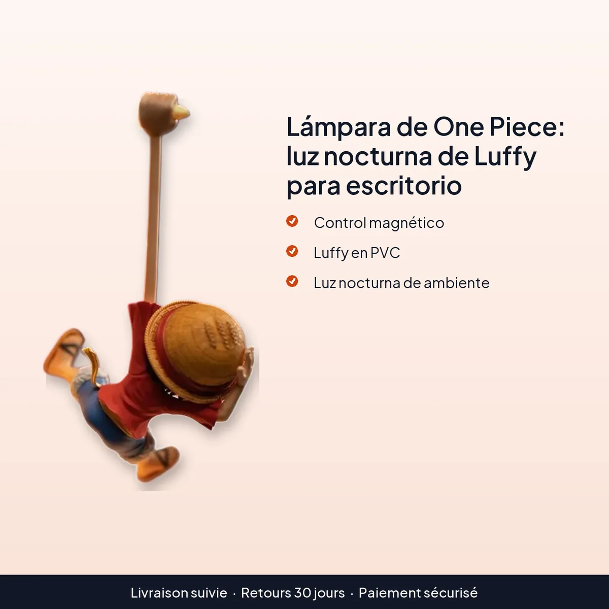 Lámpara de One Piece: luz nocturna de Luffy para escritorio : control magnético, luffy en pvc, luz nocturna de ambiente
