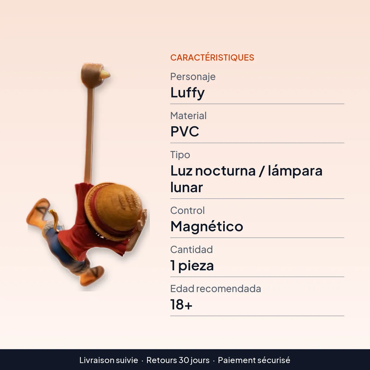 Lámpara de One Piece: luz nocturna de Luffy para escritorio : caractéristiques