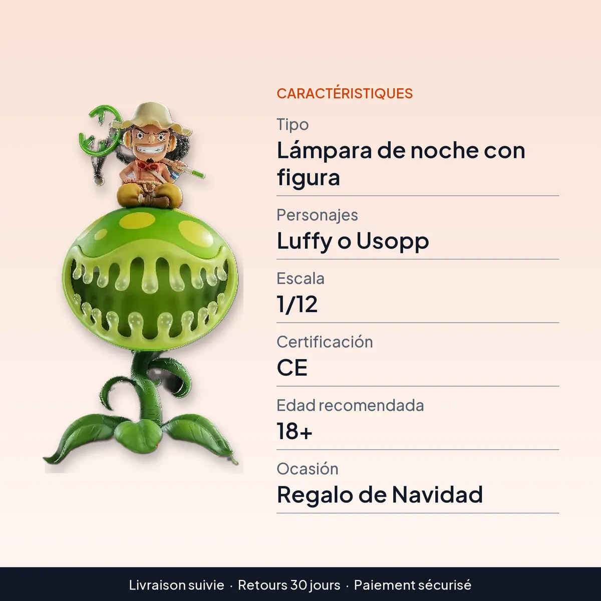 Lámpara de One Piece de noche con figura de Luffy o Usopp : caractéristiques