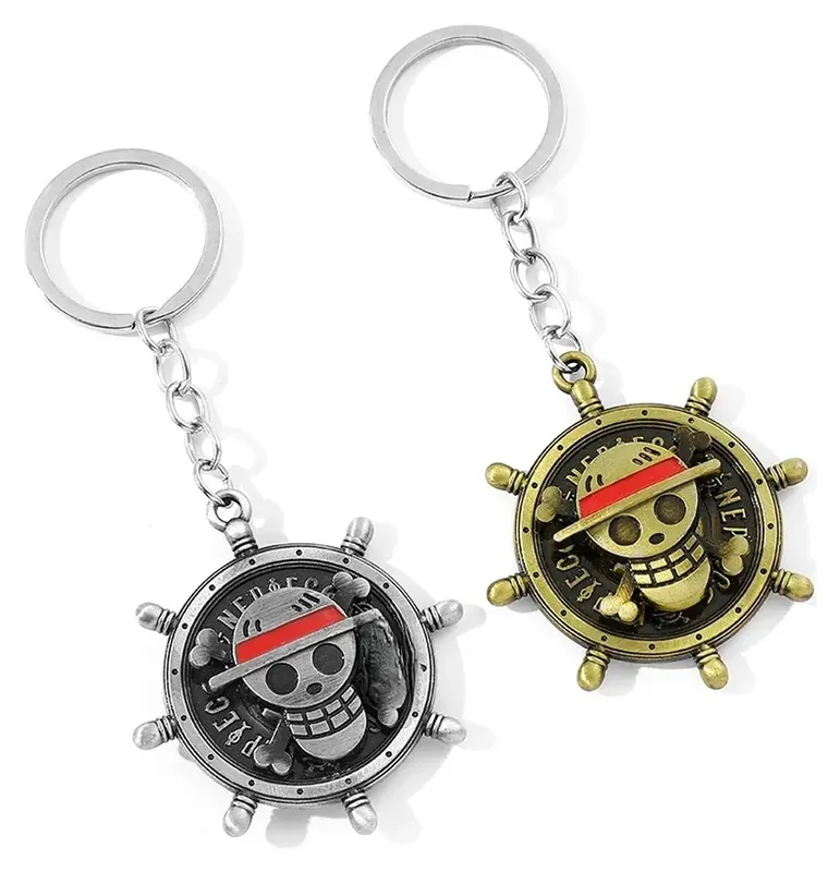Llavero giratorio de calavera de One Piece con Luffy