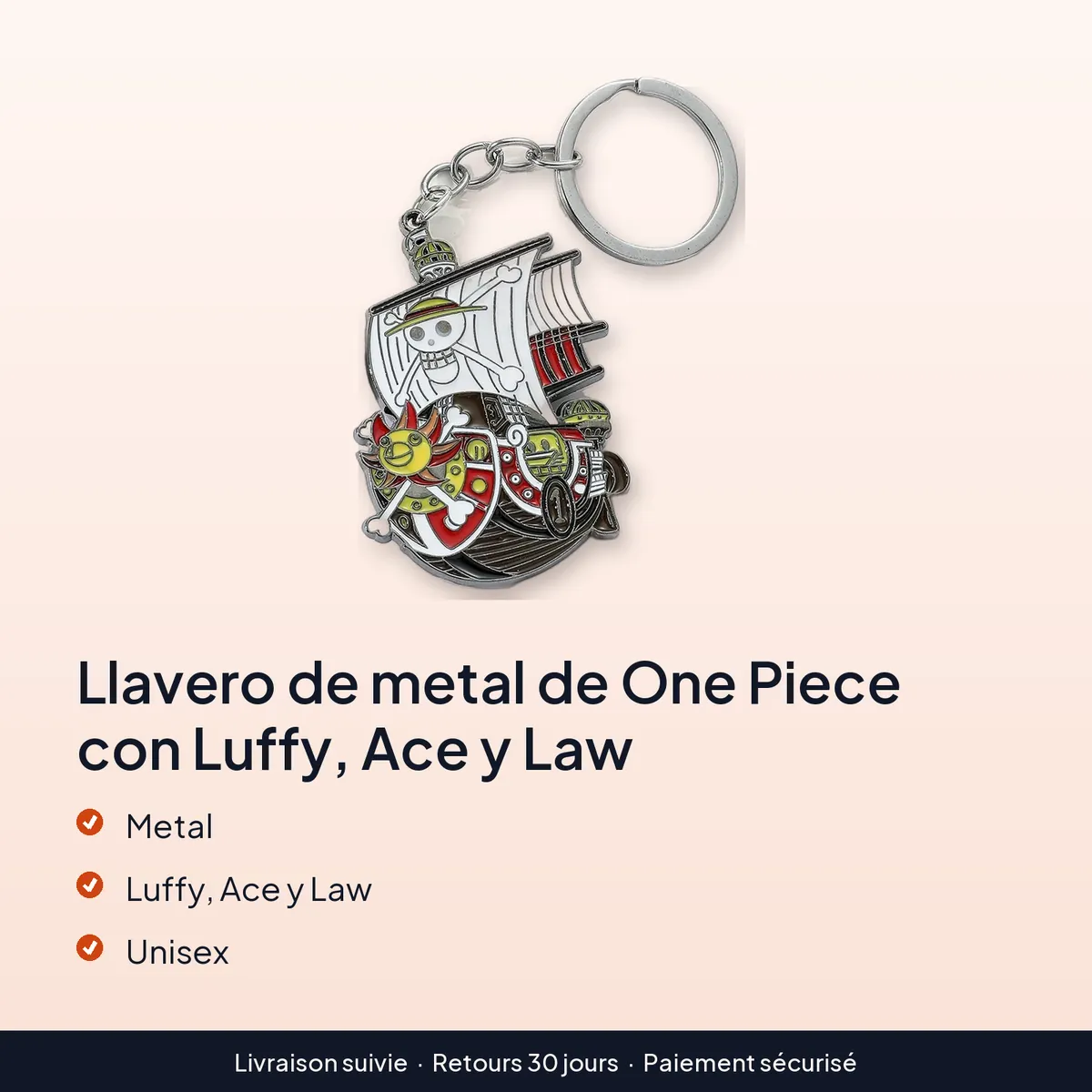 Llavero de metal de One Piece con Luffy, Ace y Law : metal, luffy, ace y law, unisex