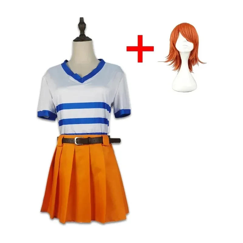 Peluca y disfraz de Nami de One Piece, uniforme en 5 tallas – Pruébate todo