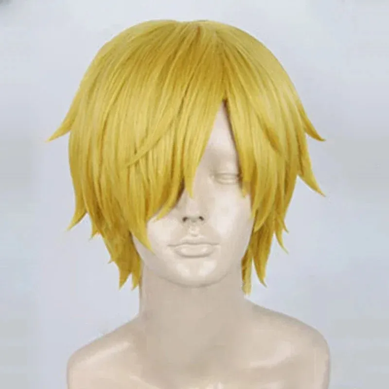 Peluca de Sanji rubia corta y lisa para cosplay de One Piece