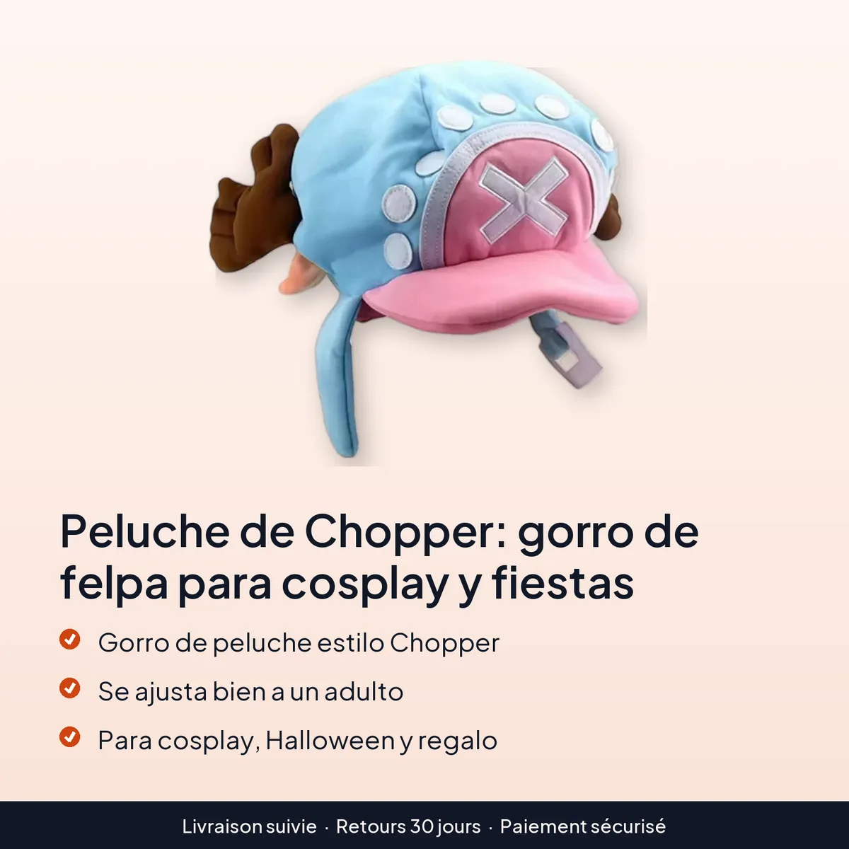 Peluche de Chopper: gorro de felpa para cosplay y fiestas : gorro de peluche estilo chopper, se ajusta bien a un adulto, para cosplay, halloween y regalo