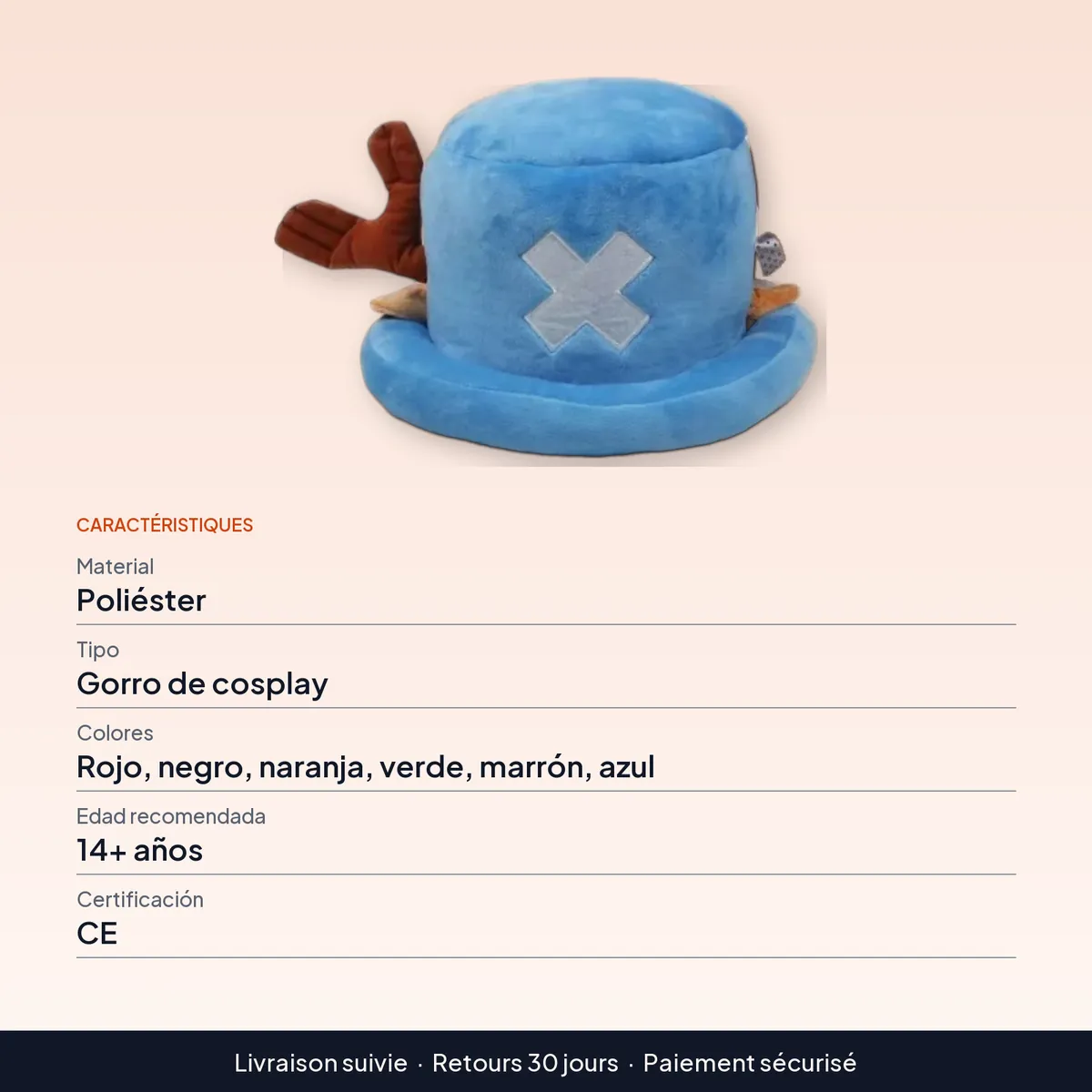 Peluche de Chopper: gorro kawaii de Tony Tony en 6 colores : caractéristiques