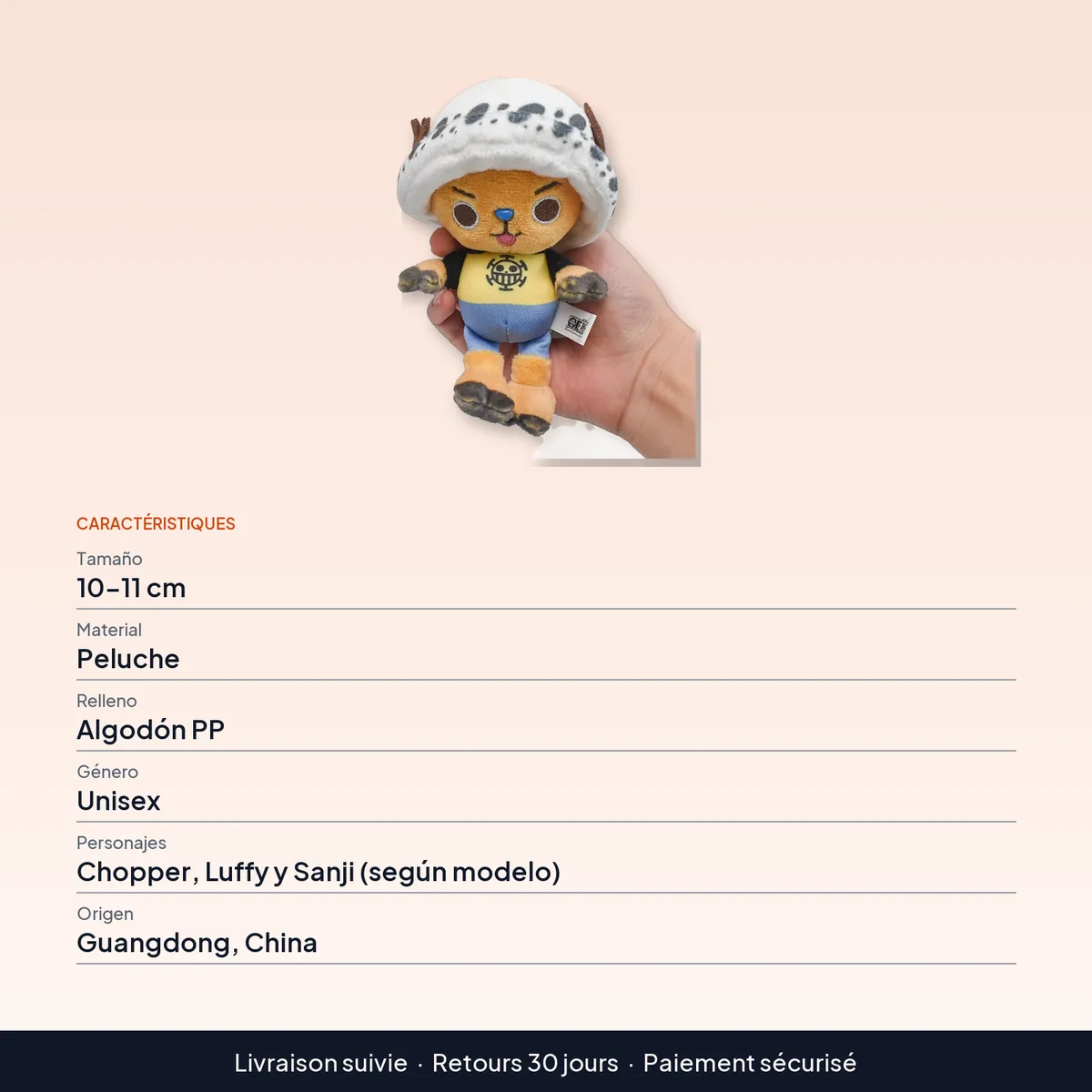 Peluche de Chopper mini de 10 cm, también Luffy y Sanji : caractéristiques