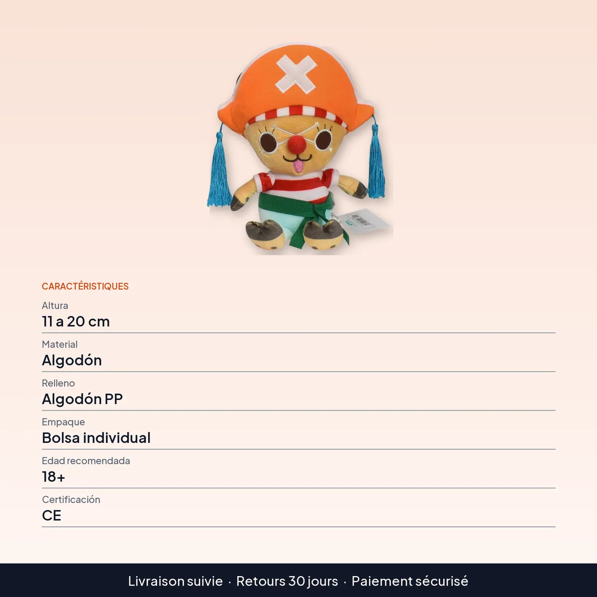 Peluche de Chopper y los Sombrero de Paja de 11 a 20 cm : caractéristiques