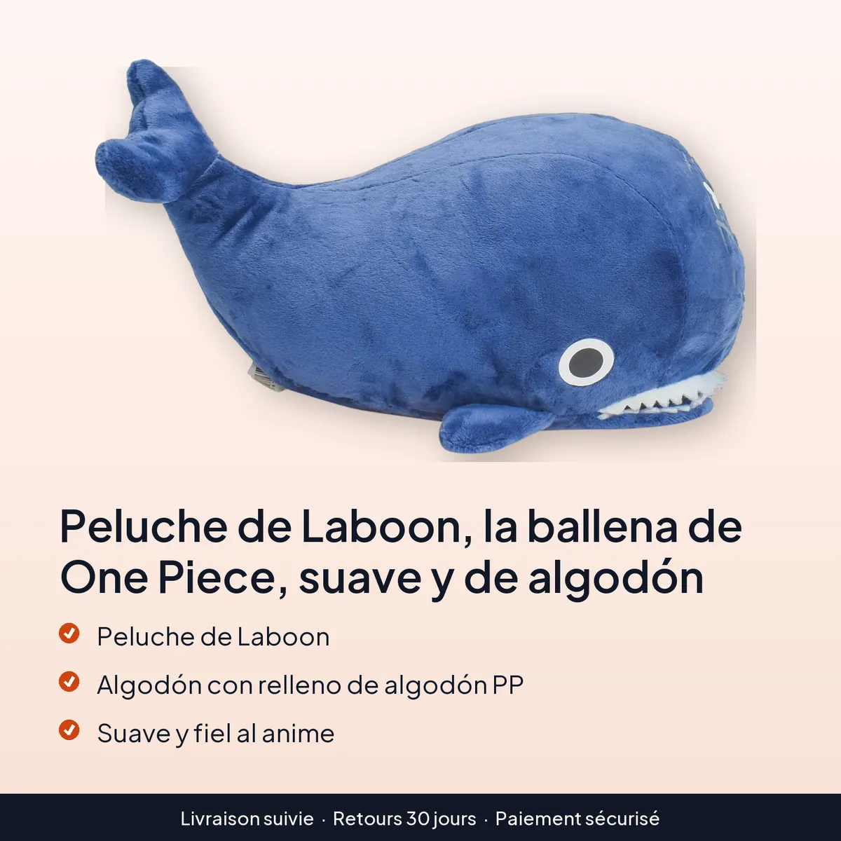 Peluche de Laboon, la ballena de One Piece, suave y de algodón : peluche de laboon, algodón con relleno de algodón pp, suave y fiel al anime