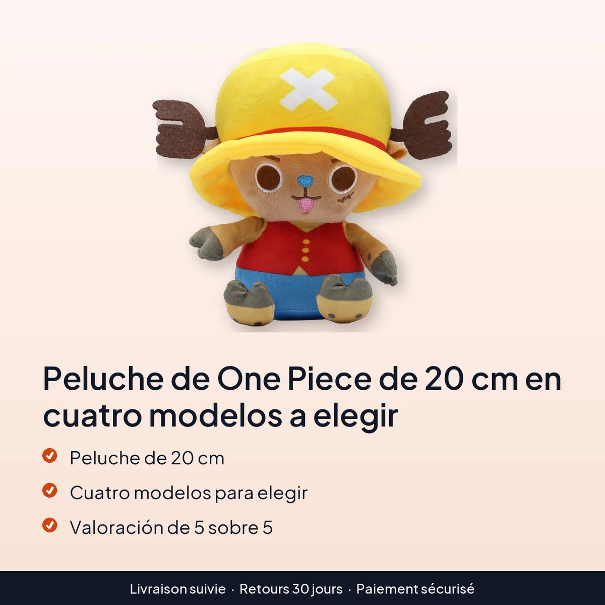 Peluche de One Piece de 20 cm en cuatro modelos a elegir : peluche de 20 cm, cuatro modelos para elegir, valoración de 5 sobre 5