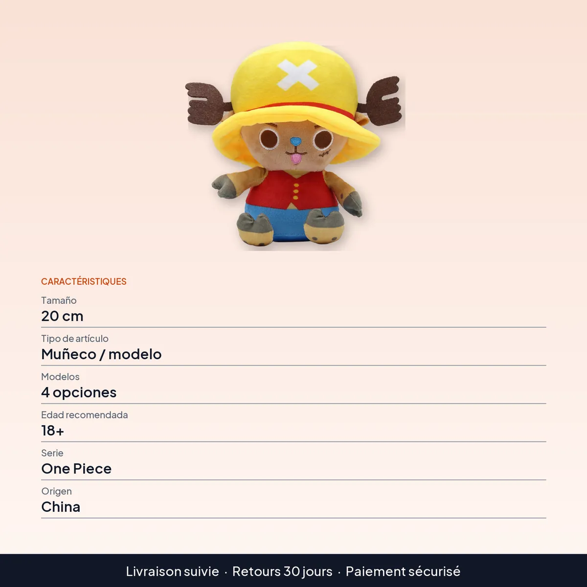 Peluche de One Piece de 20 cm en cuatro modelos a elegir : caractéristiques