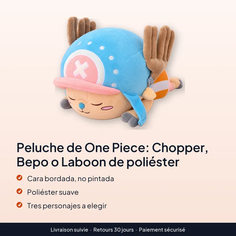 Peluche de One Piece: Chopper, Bepo o Laboon de poliéster – Tres personajes con mucho cariño