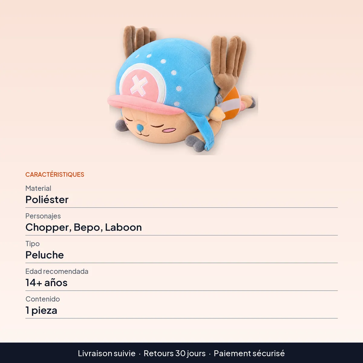 Peluche de One Piece: Chopper, Bepo o Laboon de poliéster : caractéristiques
