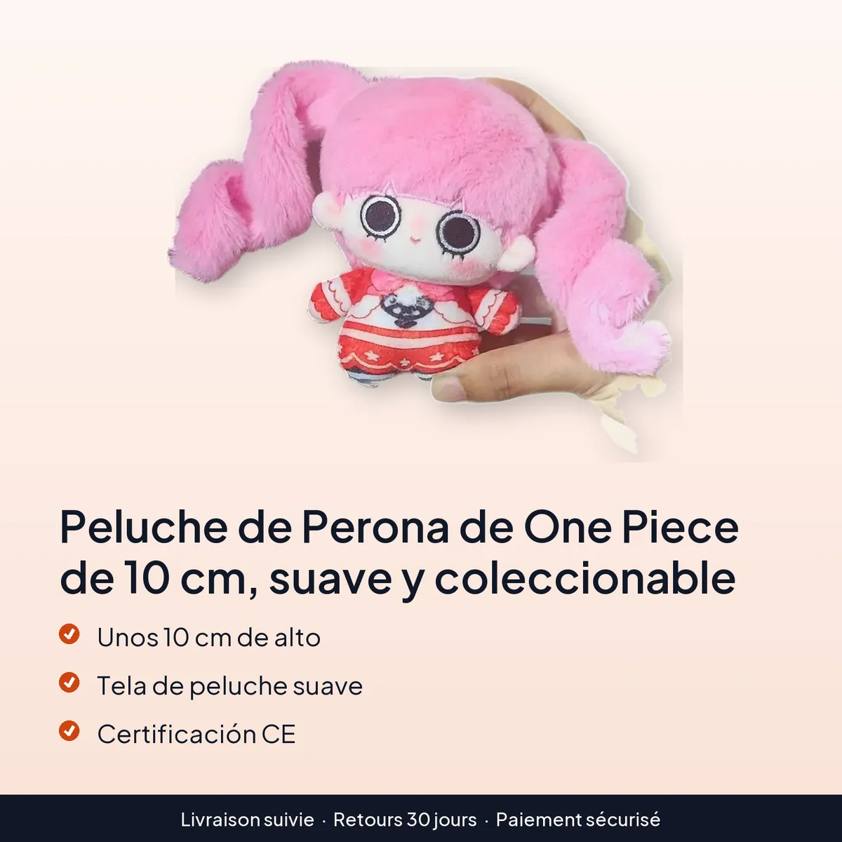 Peluche de Perona de One Piece de 10 cm, suave y coleccionable : unos 10 cm de alto, tela de peluche suave, certificación ce