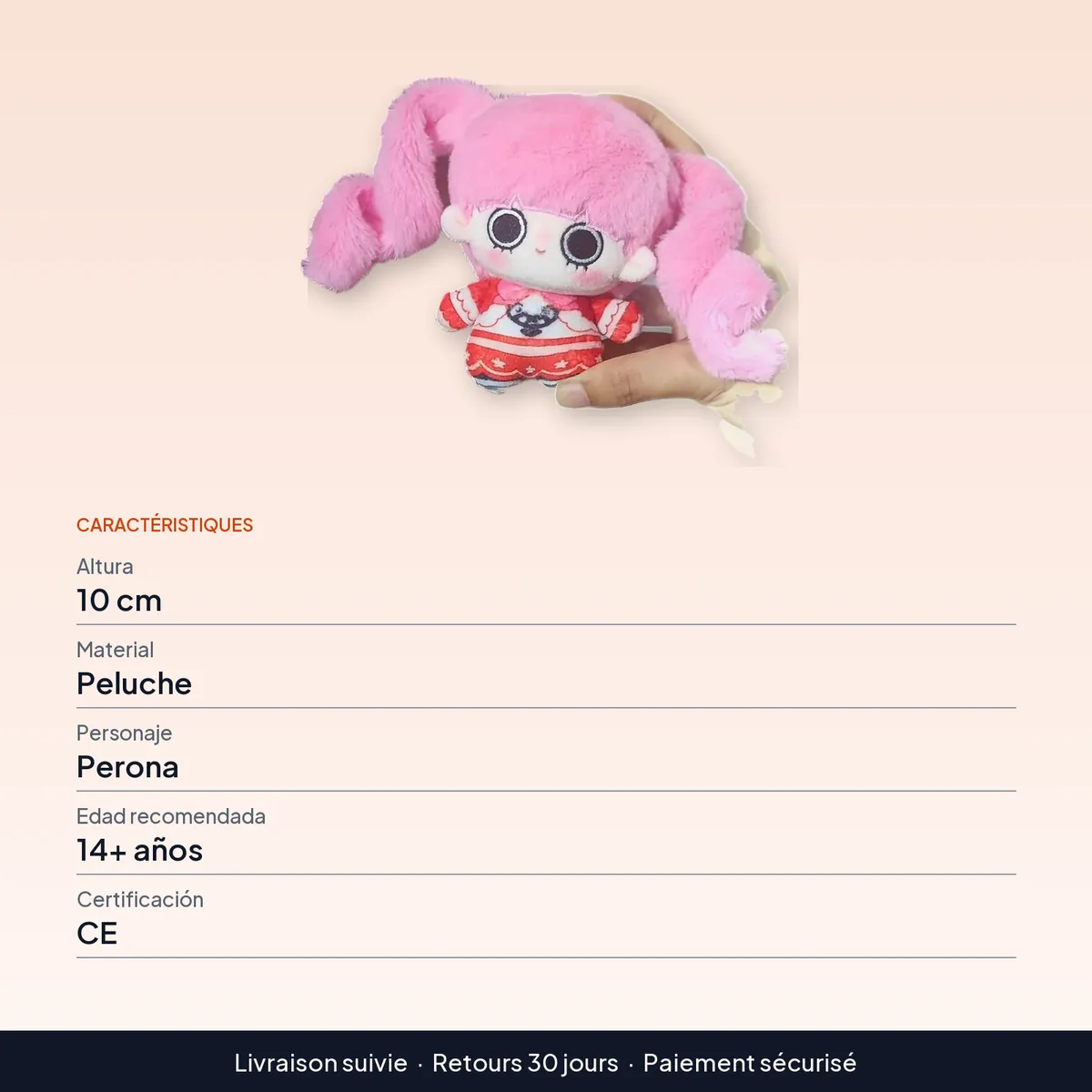 Peluche de Perona de One Piece de 10 cm, suave y coleccionable : caractéristiques