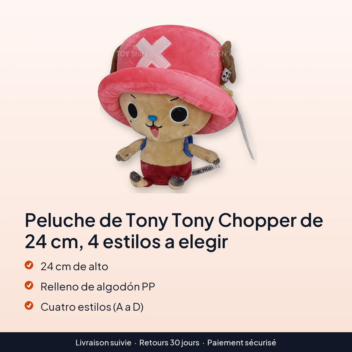 Peluche de Tony Tony Chopper de 24 cm, 4 estilos a elegir : 24 cm de alto, relleno de algodón pp, cuatro estilos (a a d)