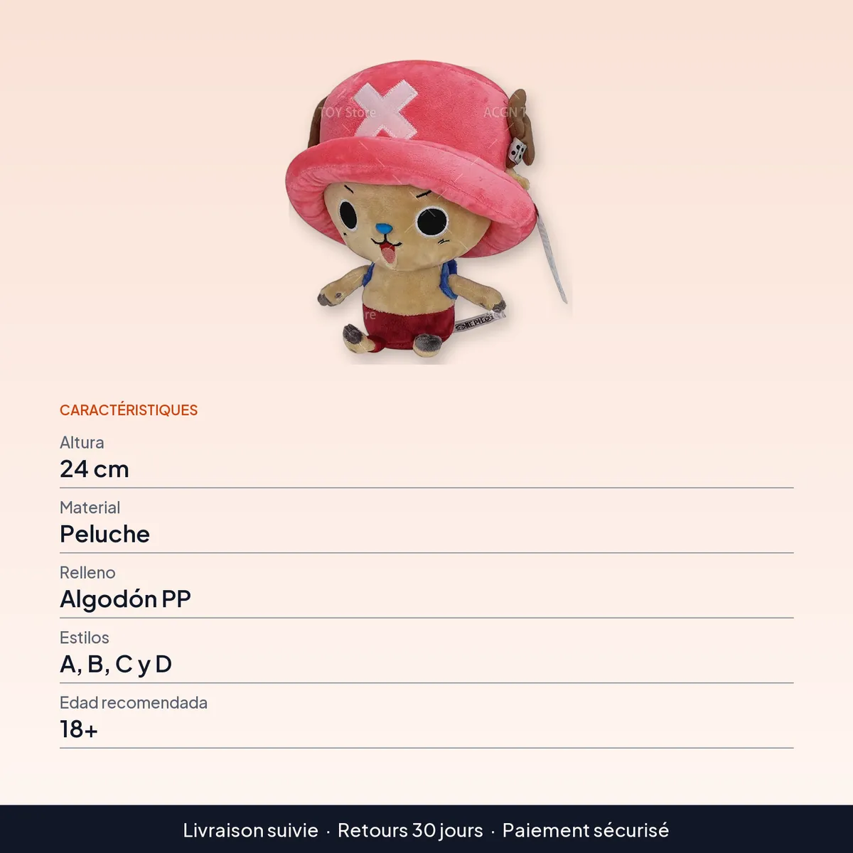 Peluche de Tony Tony Chopper de 24 cm, 4 estilos a elegir : caractéristiques