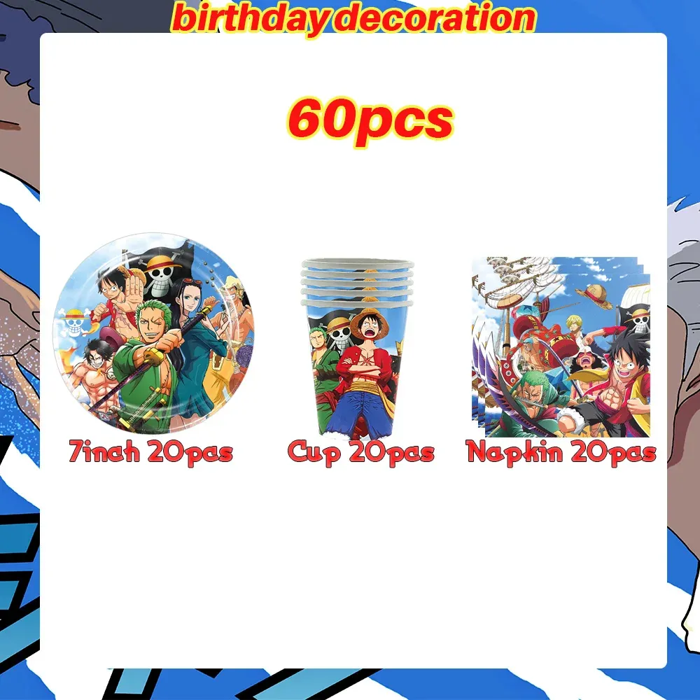 Platos para Fiesta de Cumpleaños de One Piece Banner – lot de 60