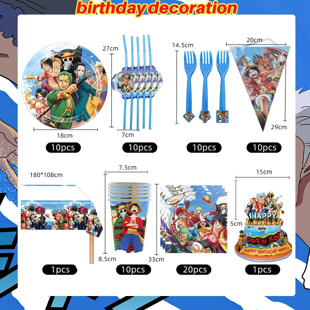 Platos para Fiesta de Cumpleaños de One Piece Banner – lot de 72