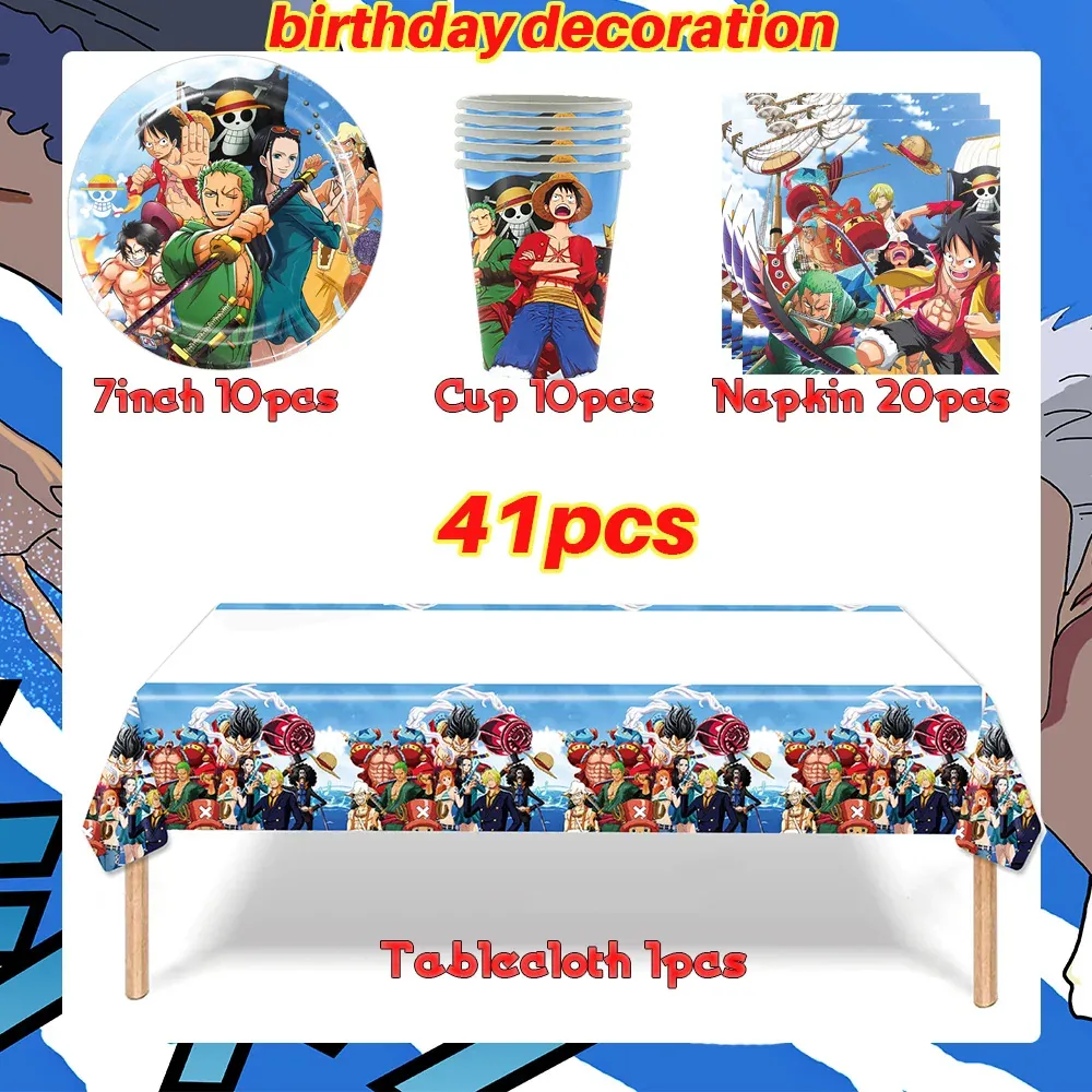 Platos para Fiesta de Cumpleaños de One Piece Banner – lot de 41