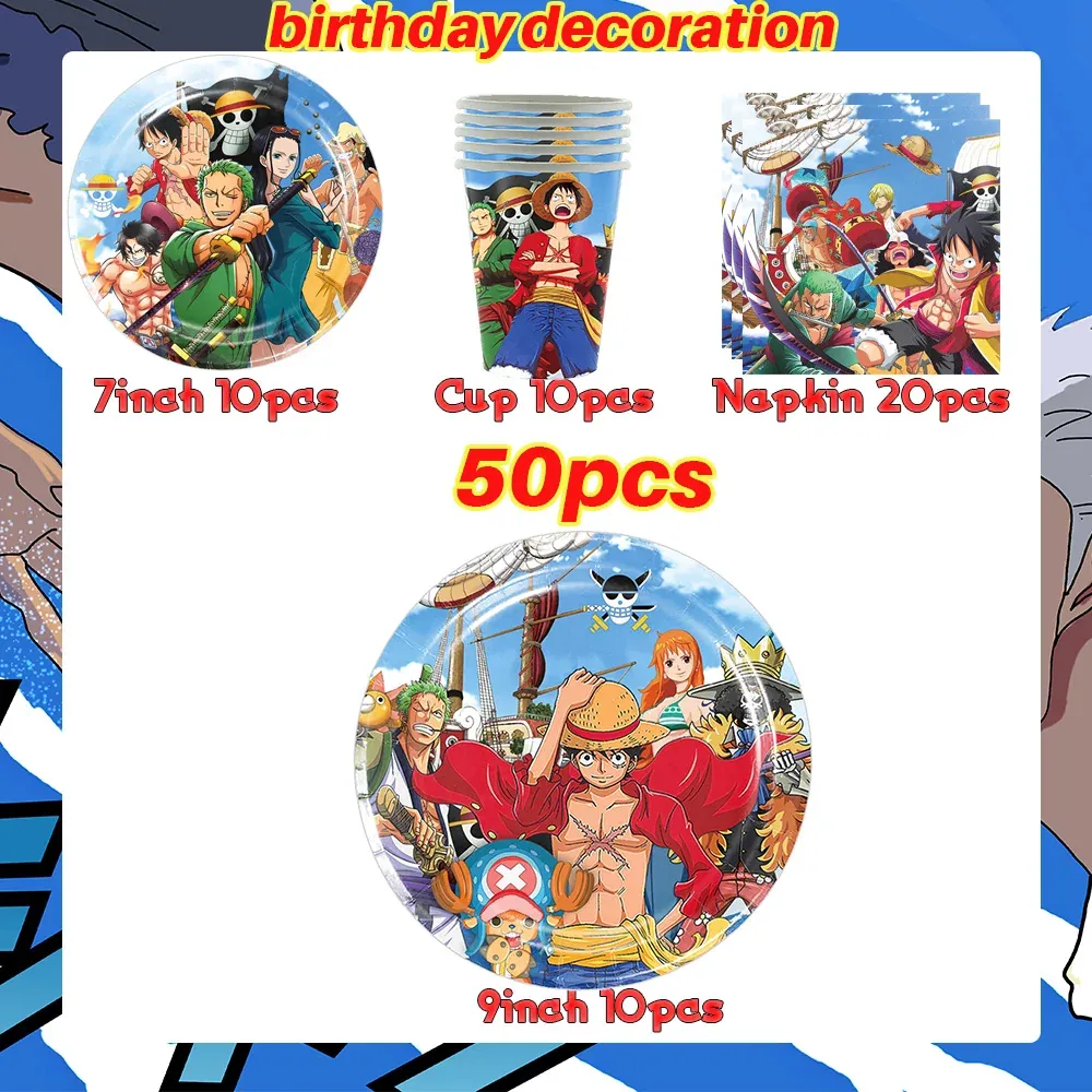 Platos para Fiesta de Cumpleaños de One Piece Banner – lot de 50