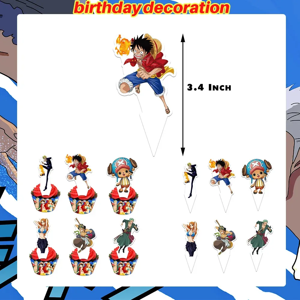 Platos para Fiesta de Cumpleaños de One Piece Banner – cake topper, lot de 12