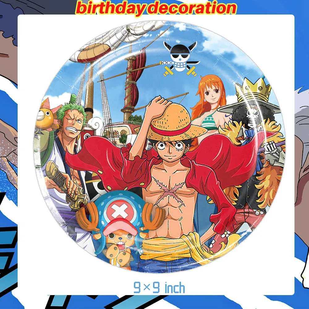Platos para Fiesta de Cumpleaños de One Piece Banner – 9 inch plate, lot de 10