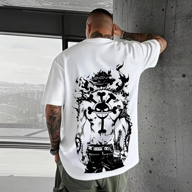 Playera gráfica de algodón One Piece Luffy y Zoro, holgada – Cuidado con la talla y el tamaño del estampado