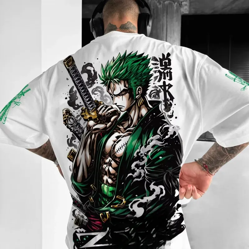 Playera gráfica de algodón One Piece Luffy y Zoro, holgada – Elige diseño