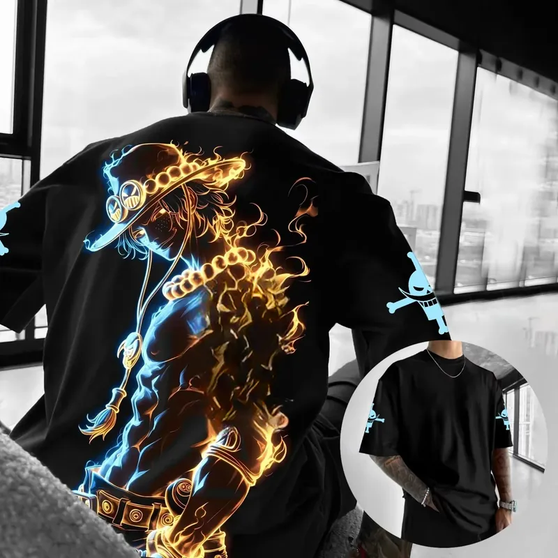 Playera gráfica de algodón One Piece Luffy y Zoro, holgada – Cuida la talla