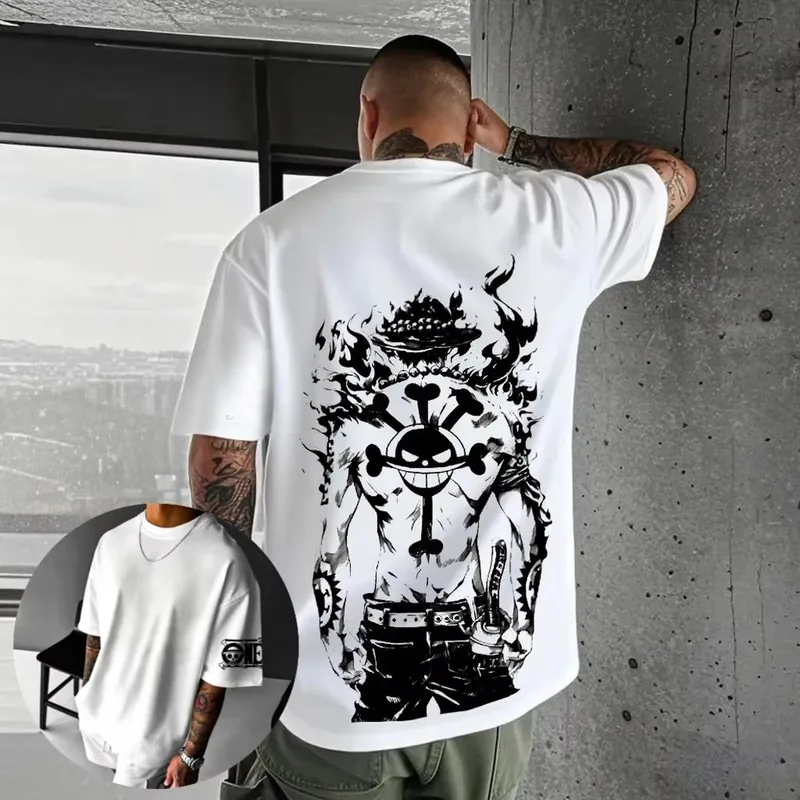 Playera gráfica de algodón One Piece Luffy y Zoro, holgada – Lávala bien