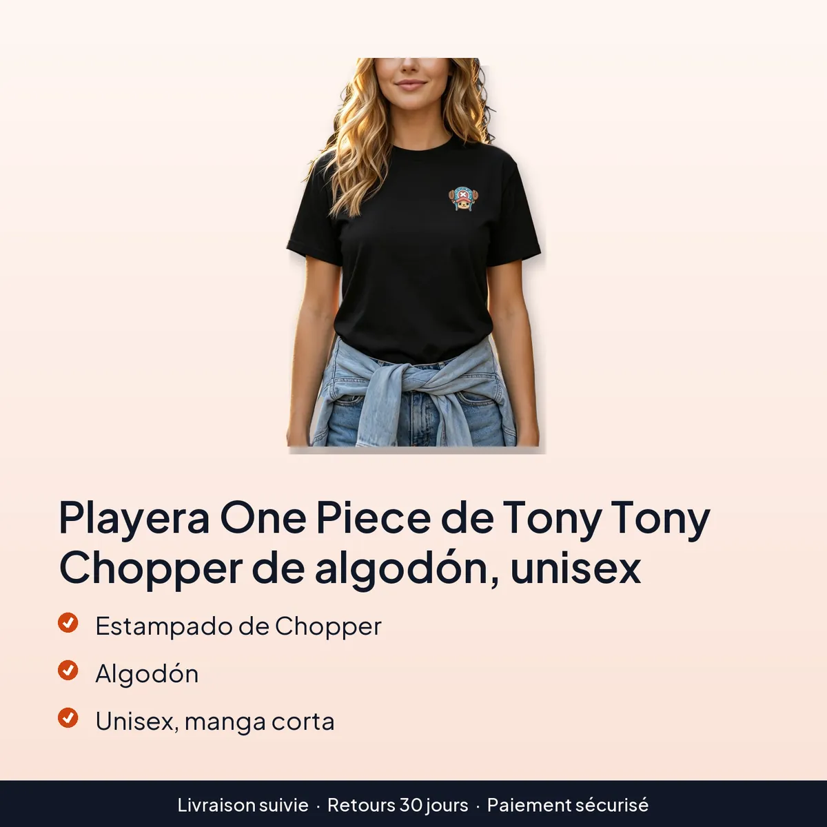 Playera One Piece de Tony Tony Chopper de algodón, unisex : estampado de chopper, algodón, unisex, manga corta