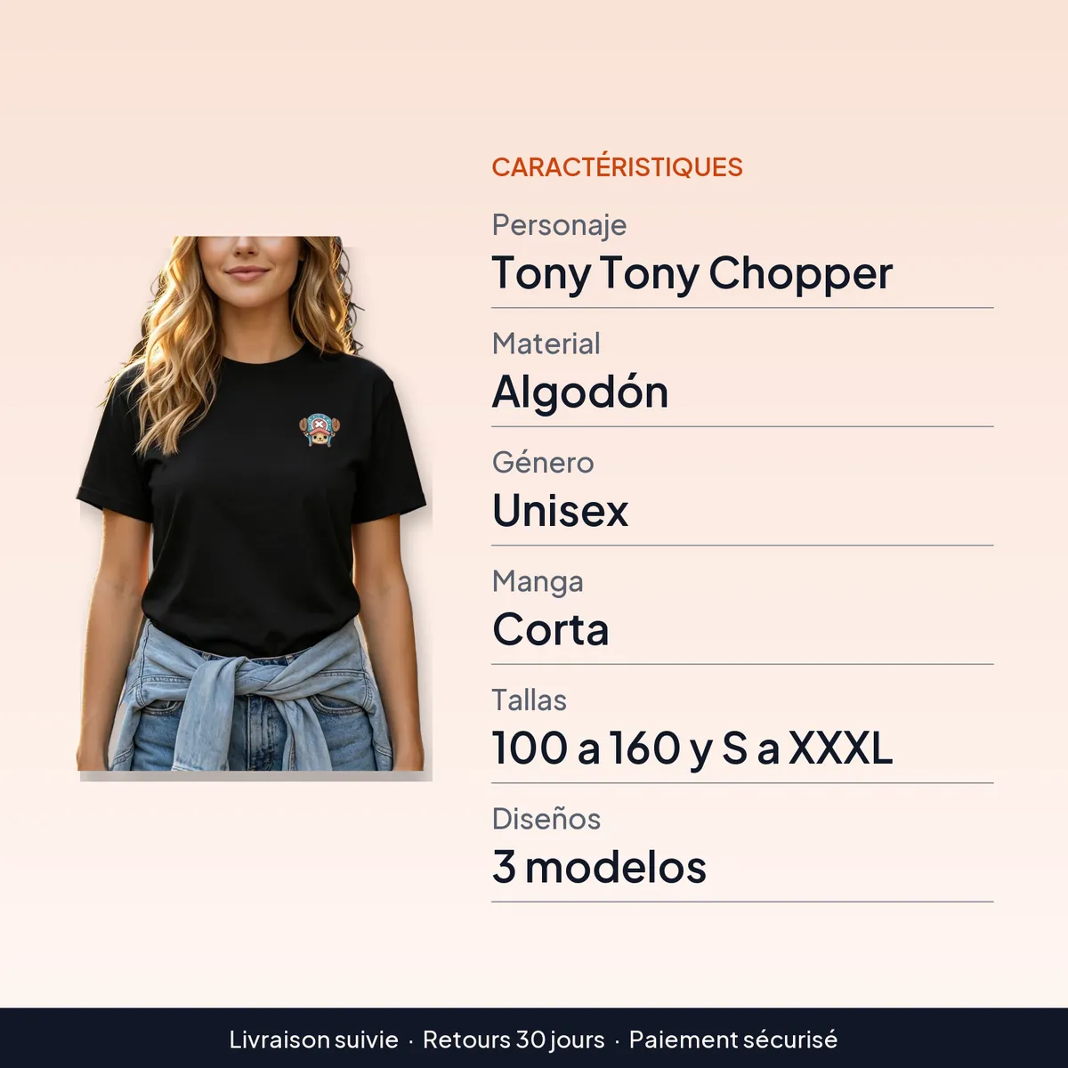 Playera One Piece de Tony Tony Chopper de algodón, unisex : caractéristiques