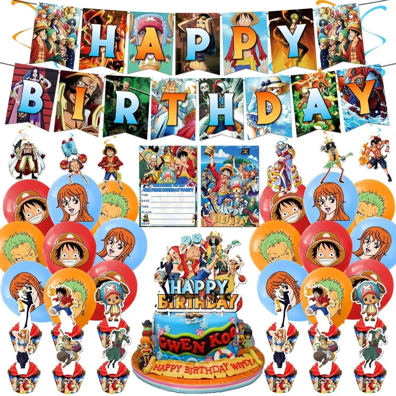 Adornos para pastel de One Piece: set de decoración de cumpleaños – Cuelga espirales y banner