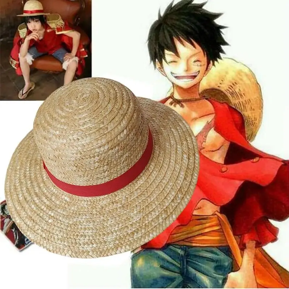 Sombrero de paja de Luffy para cosplay con barboquejo elástico – vue 2
