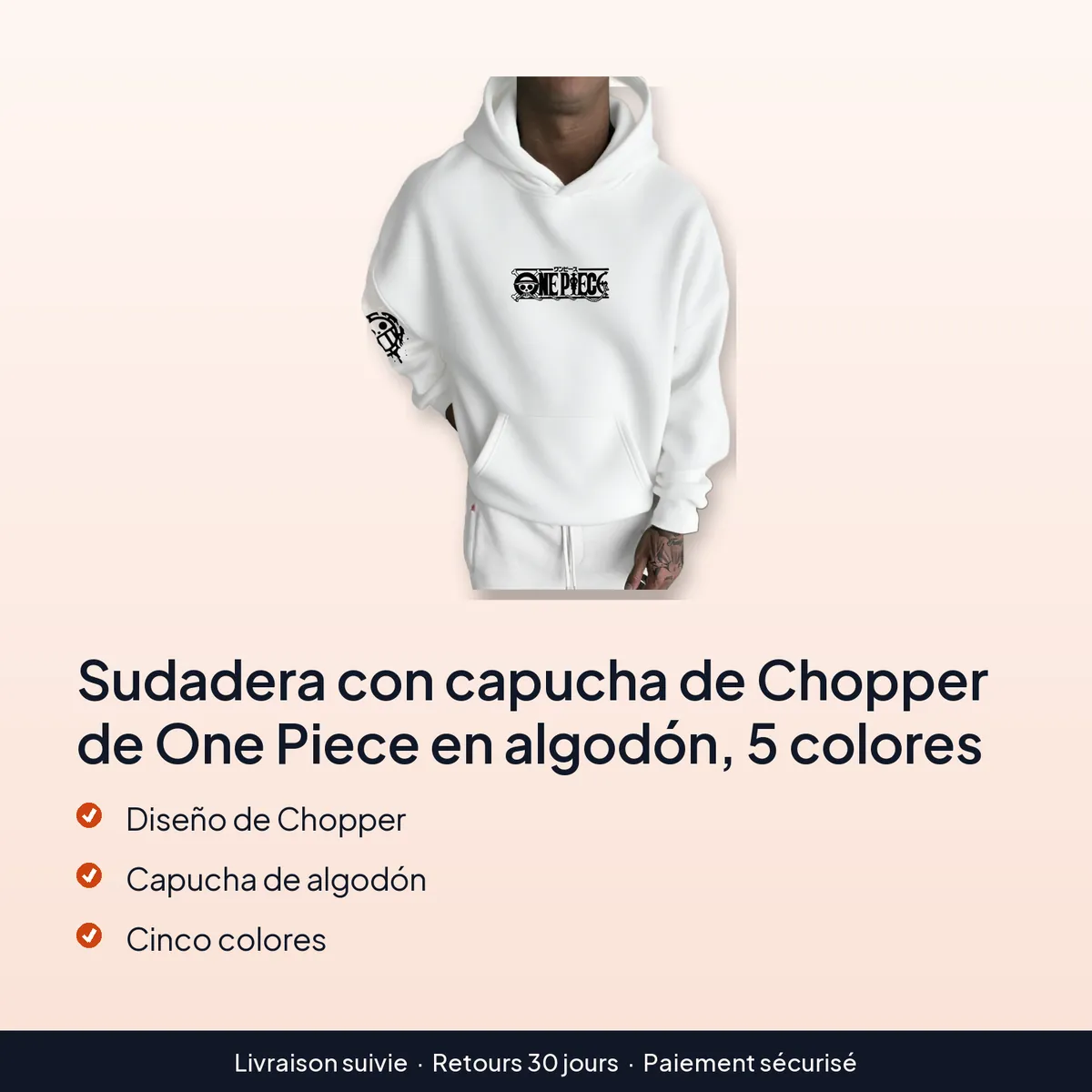 Sudadera con capucha de Chopper de One Piece en algodón, 5 colores : diseño de chopper, capucha de algodón, cinco colores