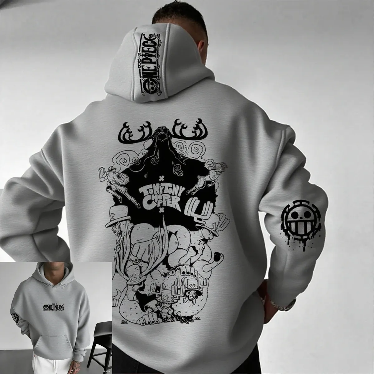 Sudadera con capucha de Anime Chopper de una pieza – gris / 4xl