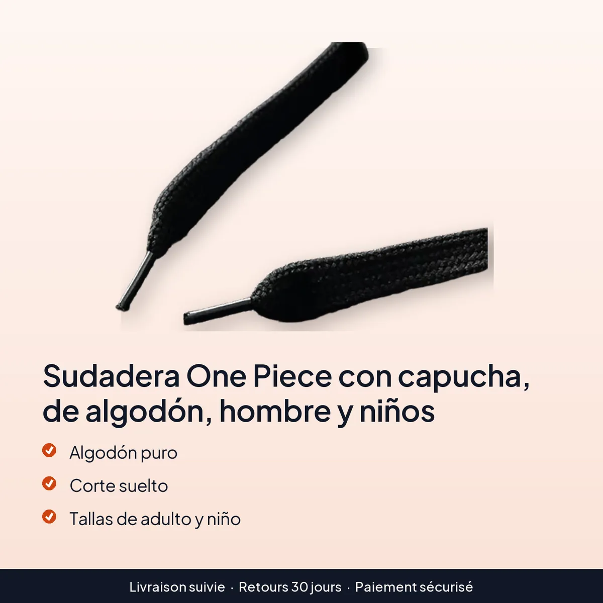 Sudadera One Piece con capucha, de algodón, hombre y niños : algodón puro, corte suelto, tallas de adulto y niño